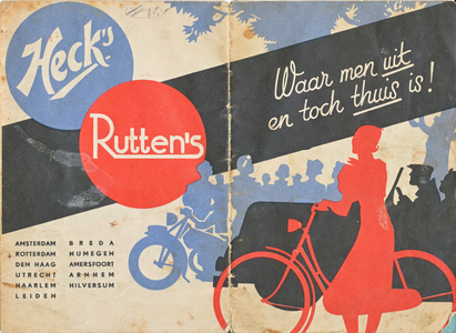 711239 Plattegrond van Midden-Nederland, uitgegeven door Heck’s en Rutten’s Lunchrooms, onder het motto ‘Waar men uit ...